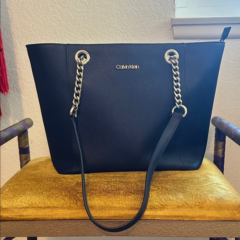 Calvin Klein Navy Tote with Silver Chain